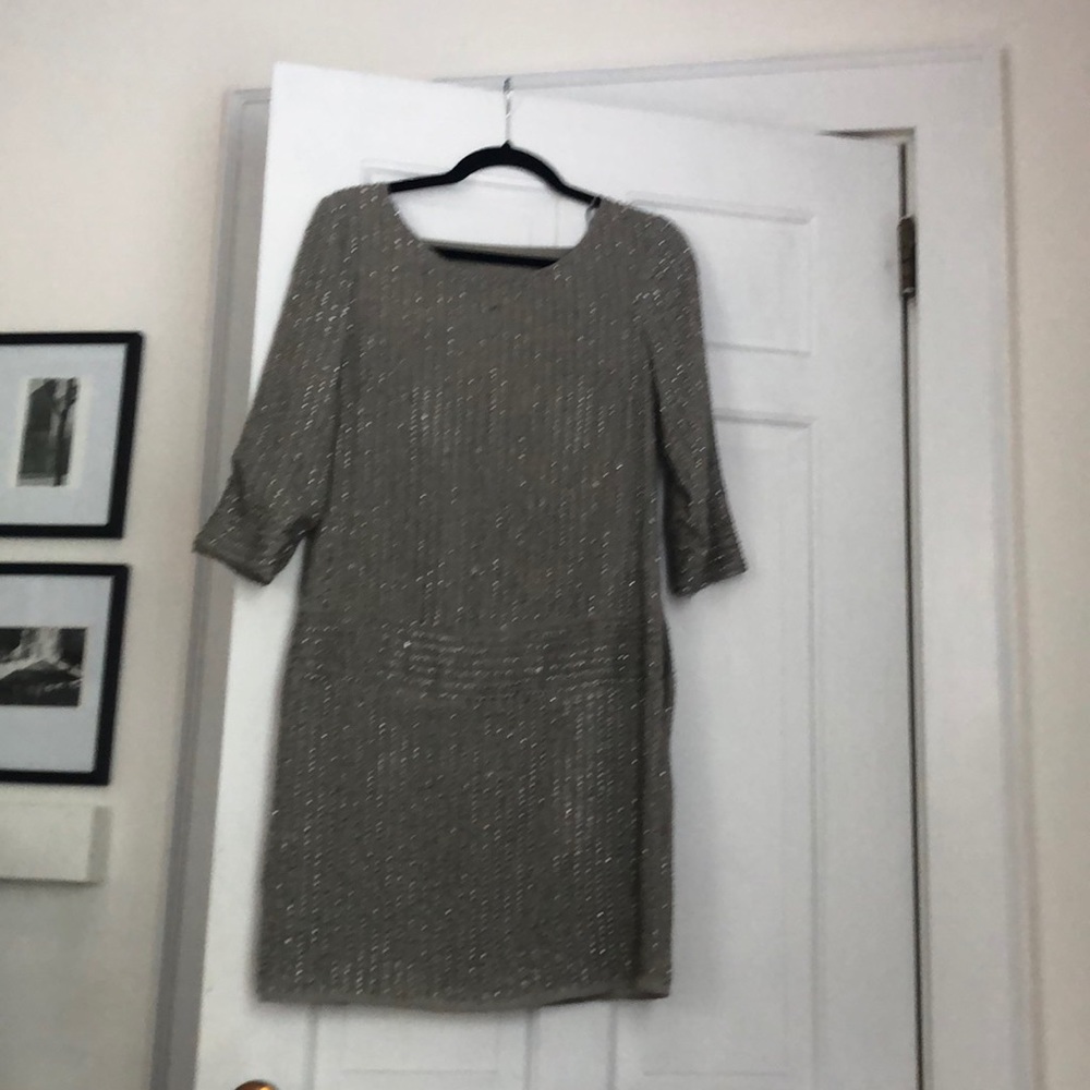 Grey beaded cocktail dress with open back